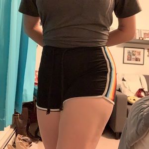 Shein Black Rainbow Stripes Comfy Lounge Shorts
